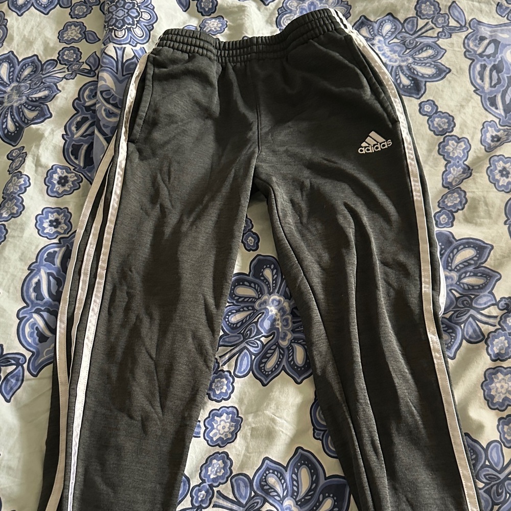 Adidas Kids Charcoal Joggers with White Stripes